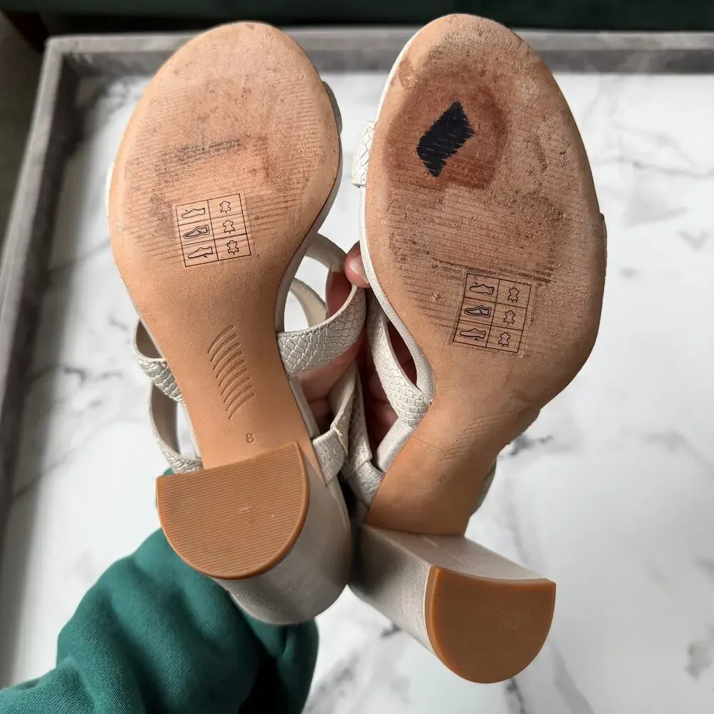 PAIGE Nora Snakeskin Embossed Leather Sandal in Pearl Size 8 - Picture 8 of 10